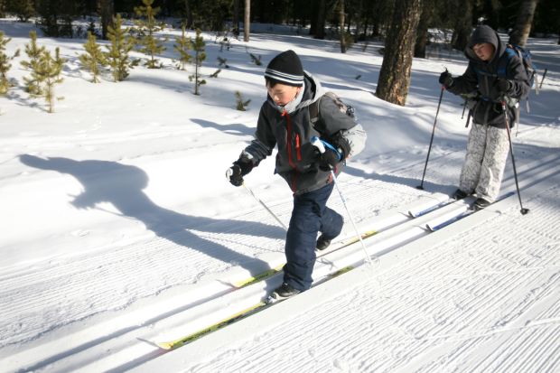 Ian Chu and Jesse Wilmer ski